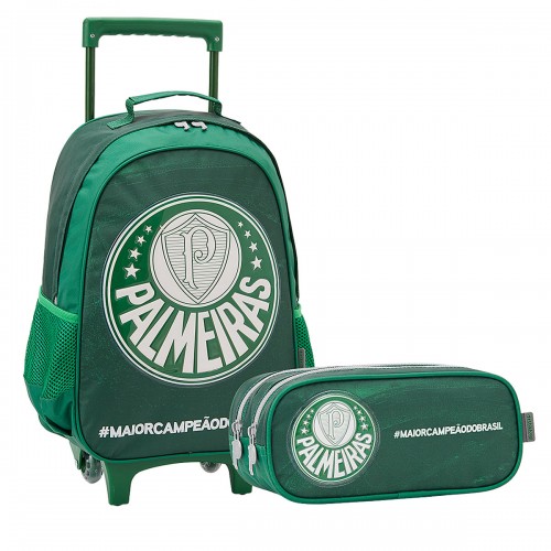 Kit Mochila Rodinha Infantil Palmeiras Estojo Escolar Xeryus