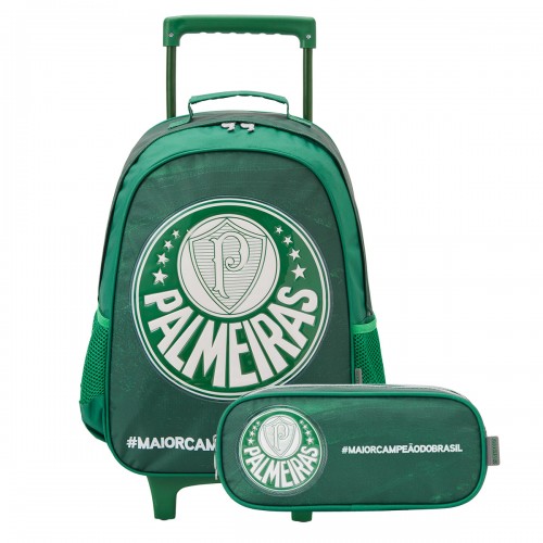 Kit Mochila Rodinha Infantil Palmeiras Estojo Escolar Xeryus