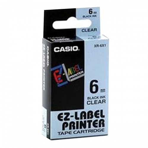 Fita Rotuladora Casio 6mm Transparente Preta KL-60 KL-120 - Casio - XR-6X1-W-DJ