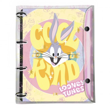 Caderno Argolado Looney Tunes Fichario Botão Crist...