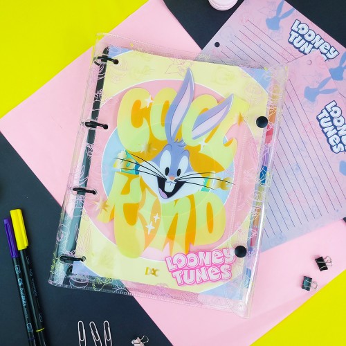 Caderno Argolado Looney Tunes Fichario Botão Cristal  Dac