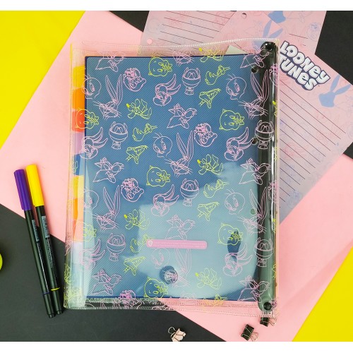 Caderno Argolado Looney Tunes Fichario Botão Cristal  Dac