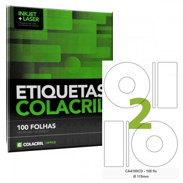 Etiqueta CD DVD Adesiva A4 CA4100CD 100 Folhas Colacril