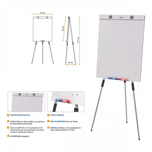 Flip Chart Office 90 x 67 cm Com Regulagem de Altura Stalo