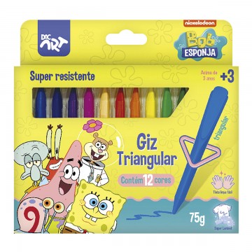 Giz Cera Triangular Bob Esponja Escolar Com 12 Cor...