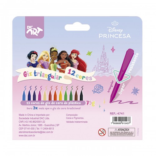 Giz Cera Triangular Princesas Disney Com 12 Cores Dac