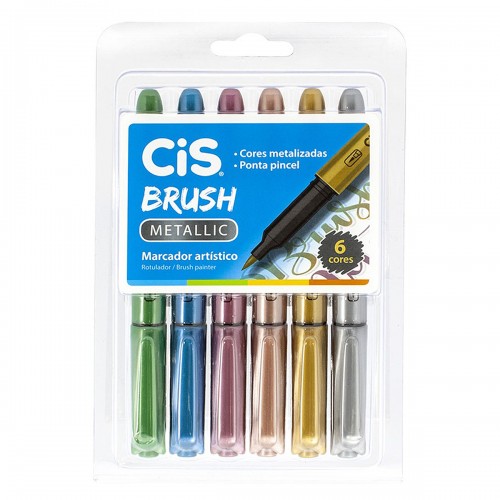Kit Caneta Brush Pen 24 Unidades Pastel Metalico Normal Cis - CIS - Brush Pen