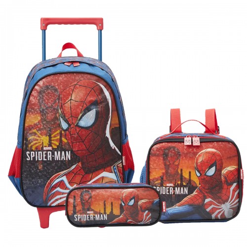 Kit Michila Infantil  Spider Man City Lancheira Estojo Xeryu