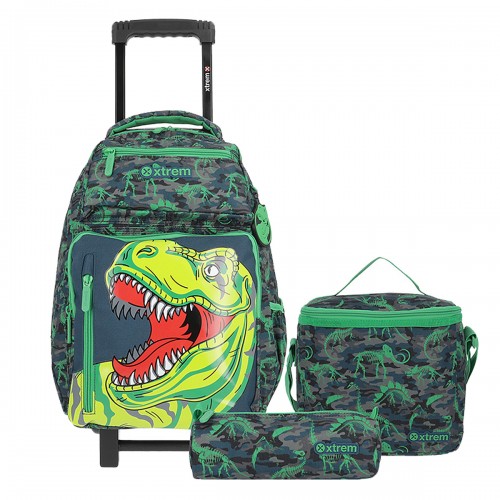 Kit Mochila Carrinho Dinossauro Xtrem Lancheira Estojo