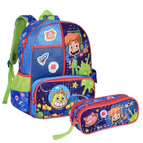 Kit Mochila Costa Escolar Gato Galáctico Estojo Infantil