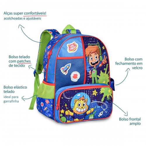 Kit Mochila Costa Escolar Gato Galáctico Estojo Infantil