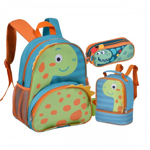 Kit Mochila Costa Infantil Pequena Dinossauro Dino Clio