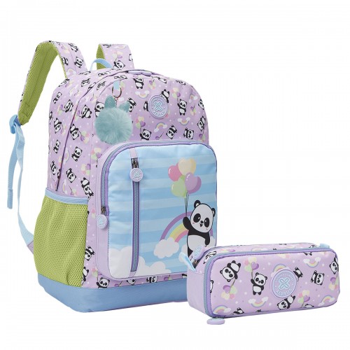 Kit Mochila Costa Panda College Estojo Duplo Feminina Xeryus