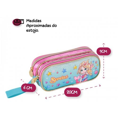 Kit Mochila Escolar Sereia Infantil Rodinha Lancheira Estojo