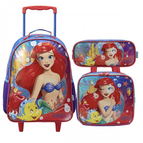 Kit Mochila Infantil Ariel Pequena Sereia Lancheira Estojo