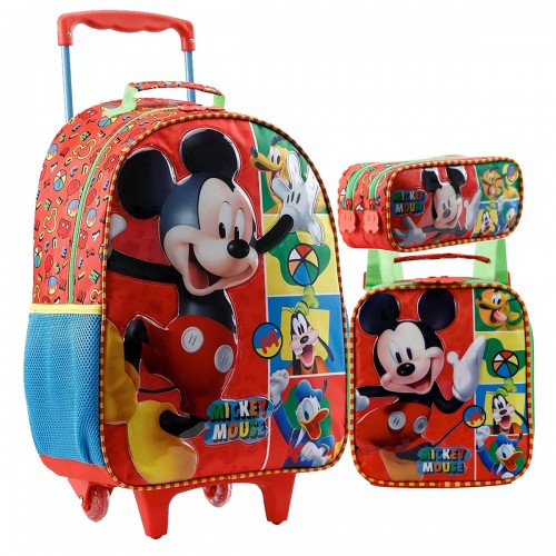 Kit Mochila Infantil com Rodas 16 Mickey Escolar