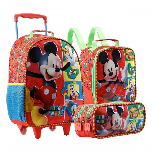 Kit Mochila Infantil com Rodas 16 Mickey Escolar