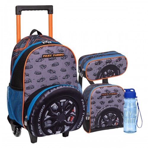 Kit Mochila Infantil Fast Turbo Lancheira Estojo Garrafa