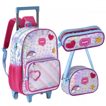 Kit Mochila Infantil Happy Arco iris Grande Lanche...