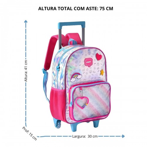 Kit Mochila Infantil Happy Arco iris Grande Lancheira Estojo