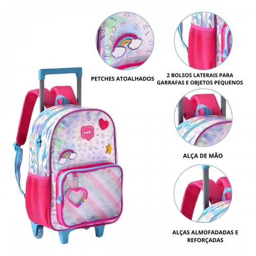 Kit Mochila Infantil Happy Arco iris Grande Lancheira Estojo