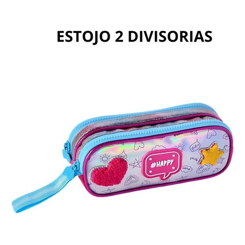 Kit Mochila Infantil Happy Arco iris Grande Lancheira Estojo