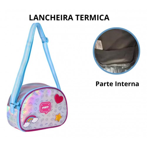 Kit Mochila Infantil Happy Arco iris Grande Lancheira Estojo