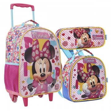 Kit Mochila infantil Minnie X1 Rosa Lancheira Esto...