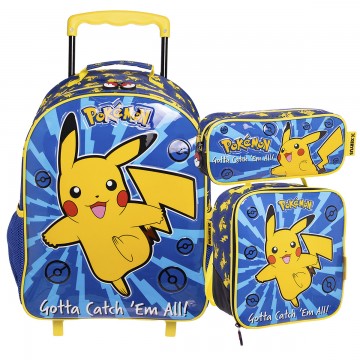 Kit Mochila Infantil Pokemon Rodinha Lancheira Est...