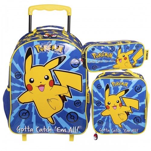 Kit Mochila Infantil Pokemon Rodinha Lancheira Estojo Xeryus