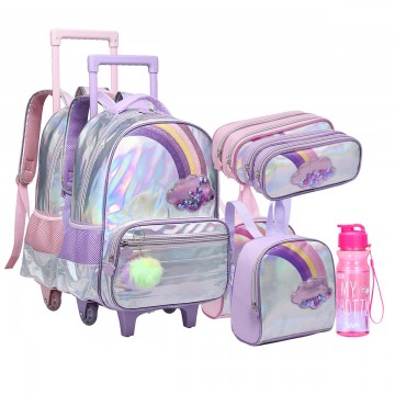 Kit Mochila Infantil Rodinha Arco Ires Lanch Estoj...