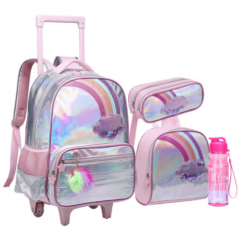 Kit Mochila Infantil Rodinha Arco Ires Lanch Estojo Garrafa