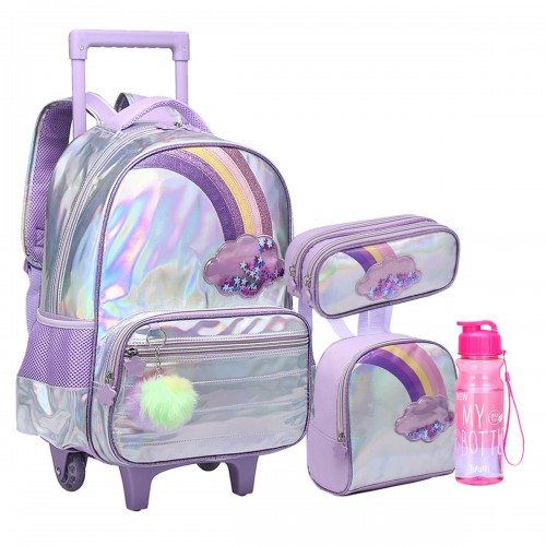 Kit Mochila Infantil Rodinha Arco Ires Lanch Estojo Garrafa