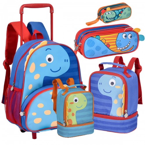 Kit Mochila  Infantil Rodinha Pequena Dinossauro Dino Clio