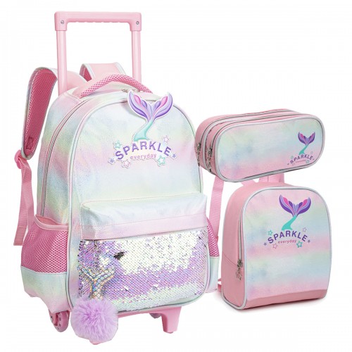 Kit Mochila Infantil Sparkle Sereia Lancheira Estojo Garrafa