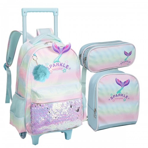 Kit Mochila Infantil Sparkle Sereia Lancheira Estojo Garrafa