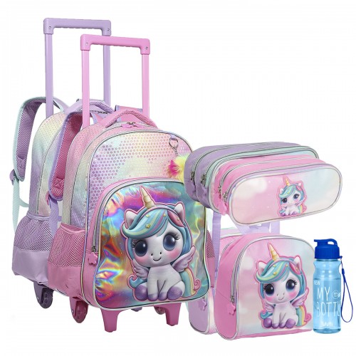 Kit Mochila Infantil Unicornio Lancheira Estojo Garrafa