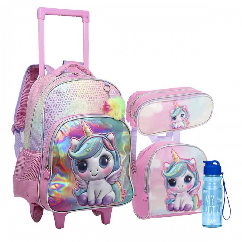 Kit Mochila Infantil Unicornio Lancheira Estojo Garrafa