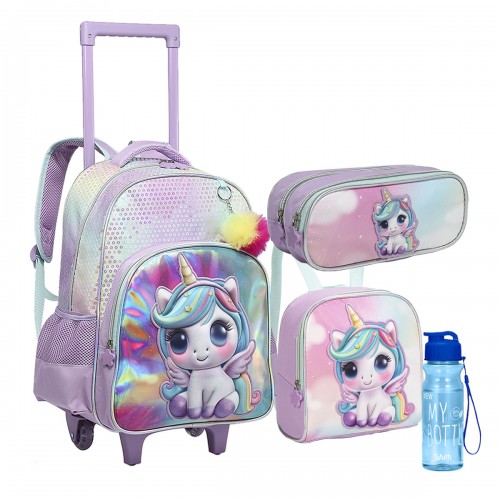 Kit Mochila Infantil Unicornio Lancheira Estojo Garrafa