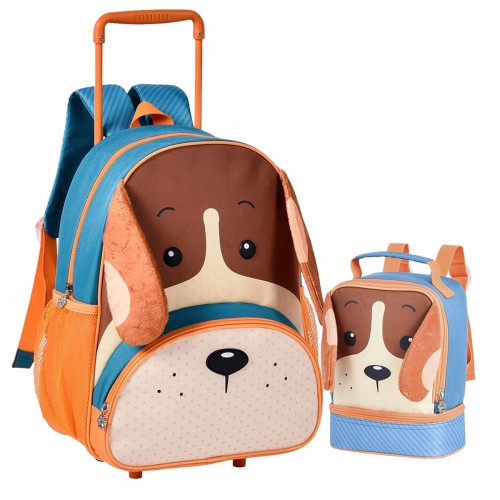 KIT Mochila Rodinha Escolar Estojo Cachorrinho Pequena Clio