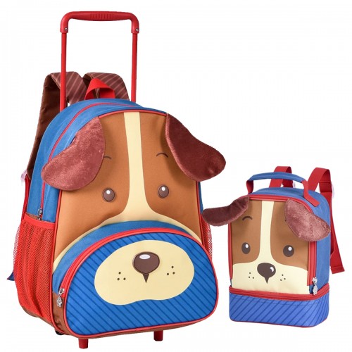 KIT Mochila Rodinha Escolar Estojo Cachorrinho Pequena Clio