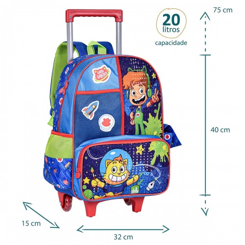 Kit Mochila Rodinha Gato Galactico Lanchera Estojo Infantil