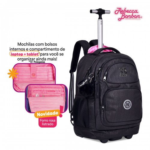 Kit Mochila Rodinha Lurex Rebecca Bonbon Lancheira Estojo