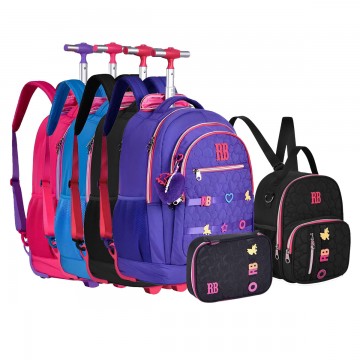 Kit Mochila Rodinha Notebook Grande Juvenil Rebecc...