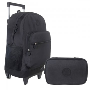 Kit Mochila Rodinha Preto College Estojo Box Grand...