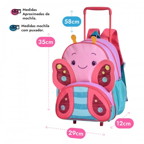 Mochila de Rodinha Infantil Borboleta Abelha Joaninha Clio