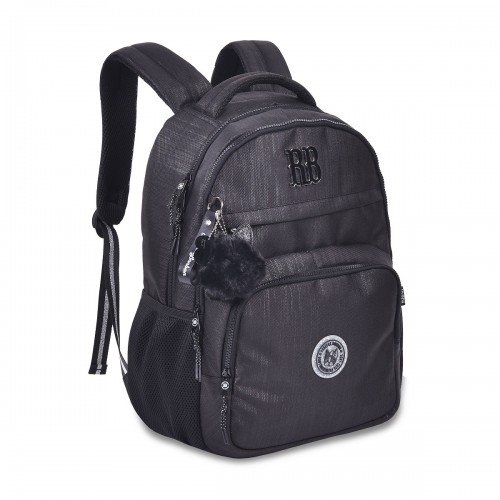 Mochila Feminina Crinkle com Lurex Preta Rebecca Bonbon