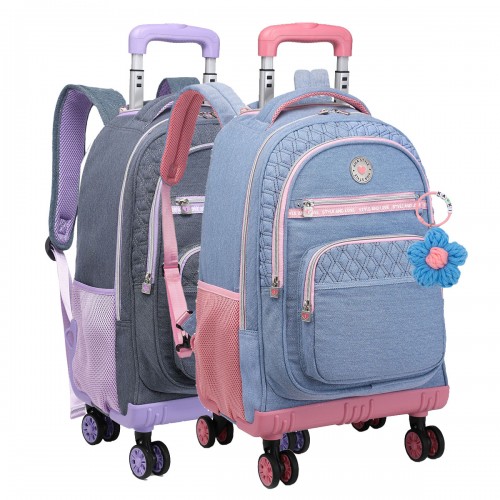 Mochila Kika 4 Rodinhas Dupla Grande Jeans Infantil Escolar