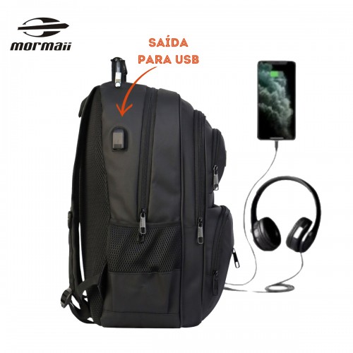 Mochila Notebook Reforçada Cabo de Aço Usb Faculdade Mormaii