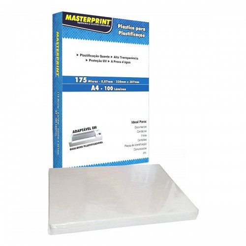 Plástico para Plastificação A4 175 Micra MasterPrint 100 Fls